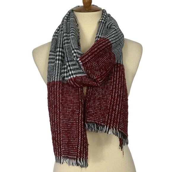INC International Concepts Red Black Plaid Colorblock Scarf - Picture 1 of 6